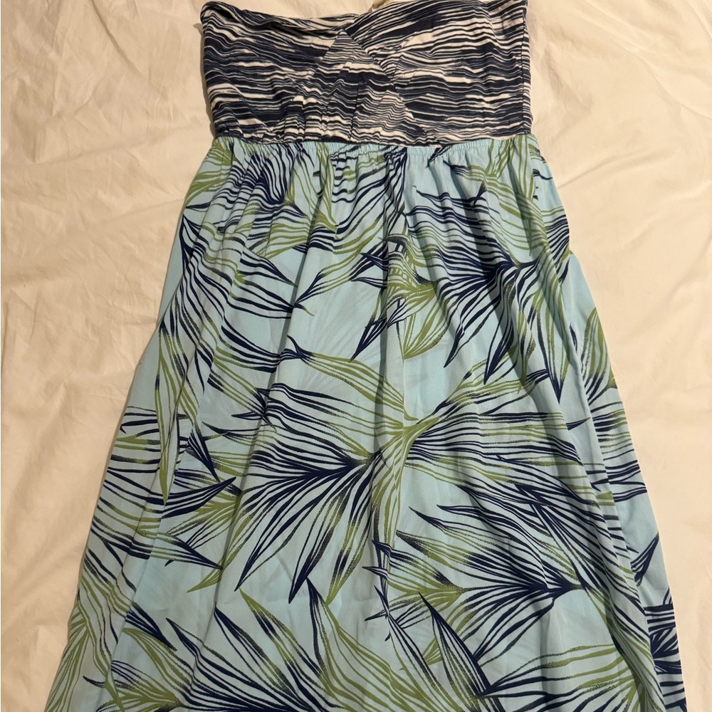 Roxy Leaf Print Maxi Strapless Dress